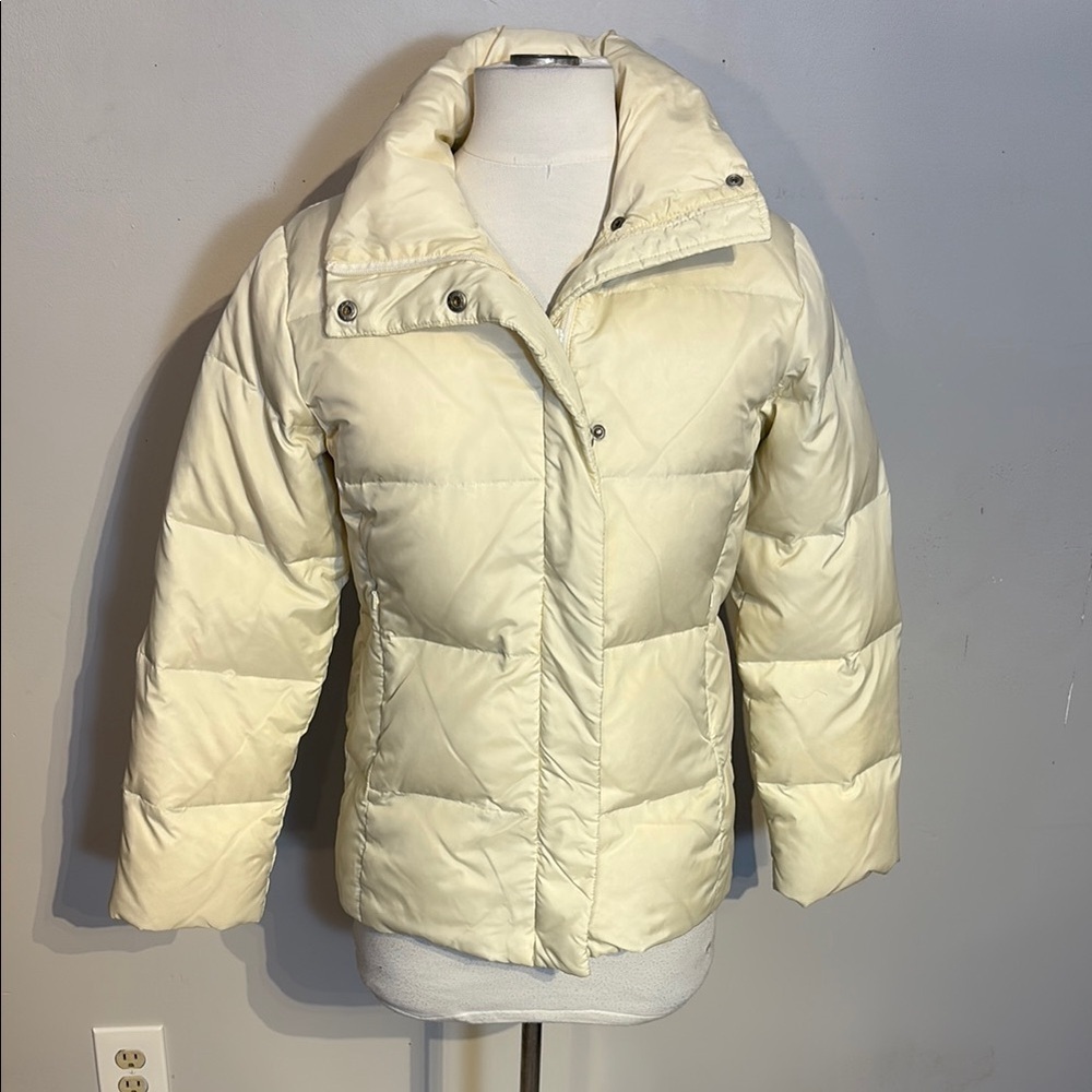 Cream Down Filled Puffer Jacket with High Collar and Quilted Design size S
